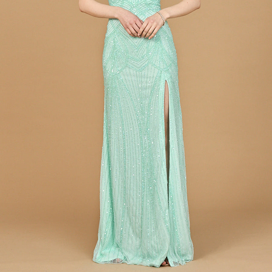 Beaded Lace-up Dress with Slit
