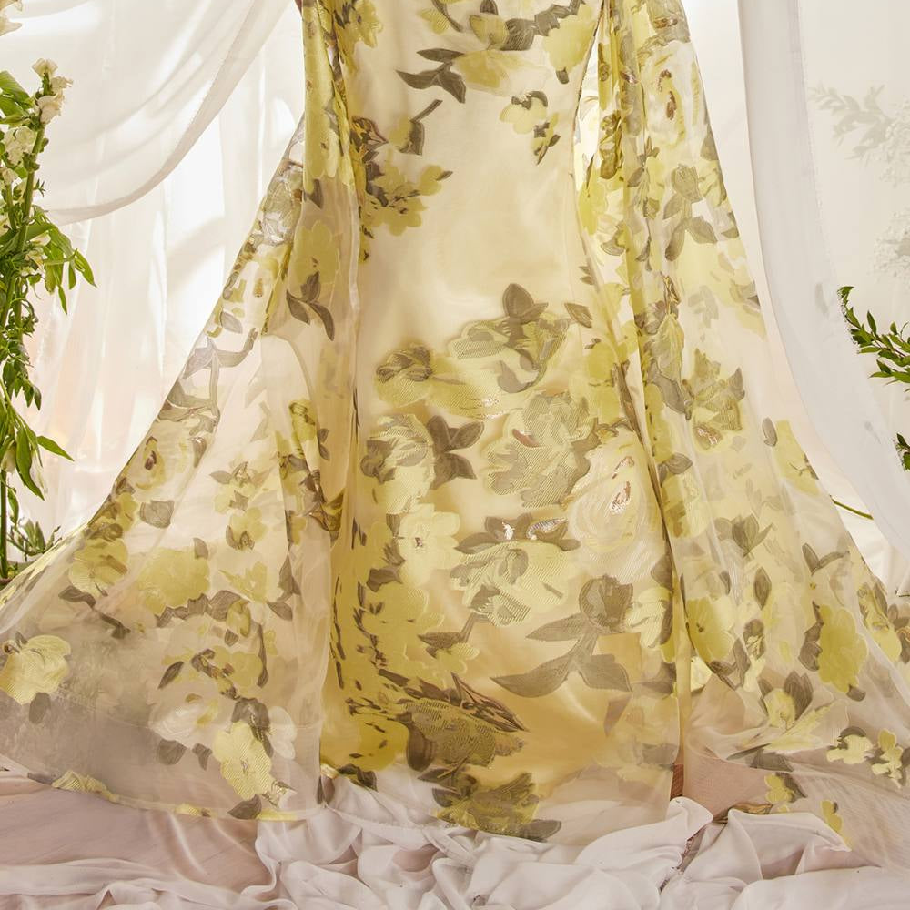 Andrea & Leo A0770 Floor Length Sheath Organza Print Formal Gown