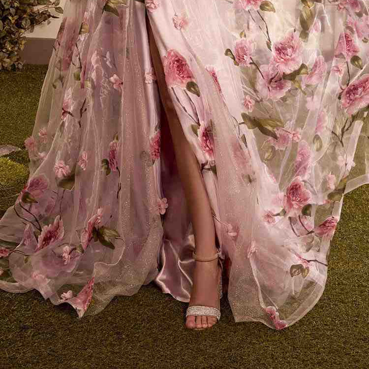 Andrea & Leo A1035 Strapless Organza Ball Gown Floral Print