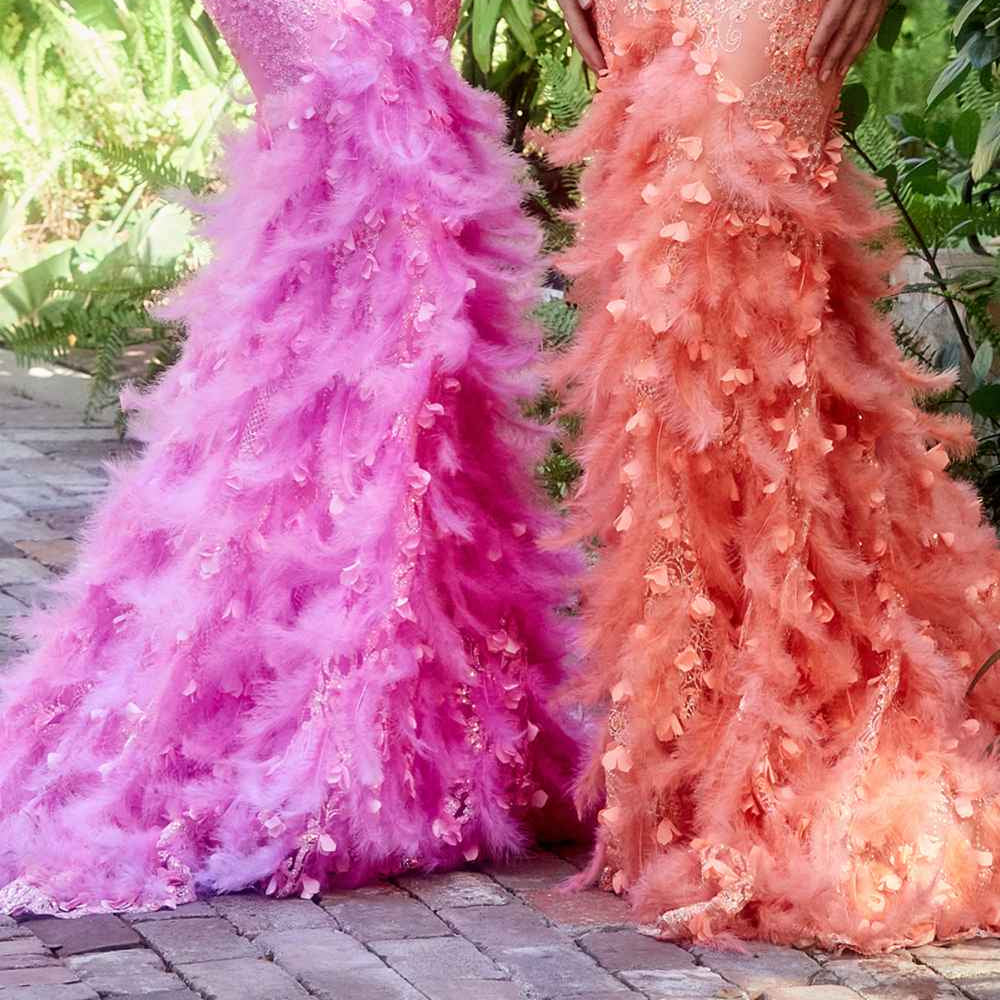 Andrea & Leo A1116 Floor Length Feathered Mermaid Gown
