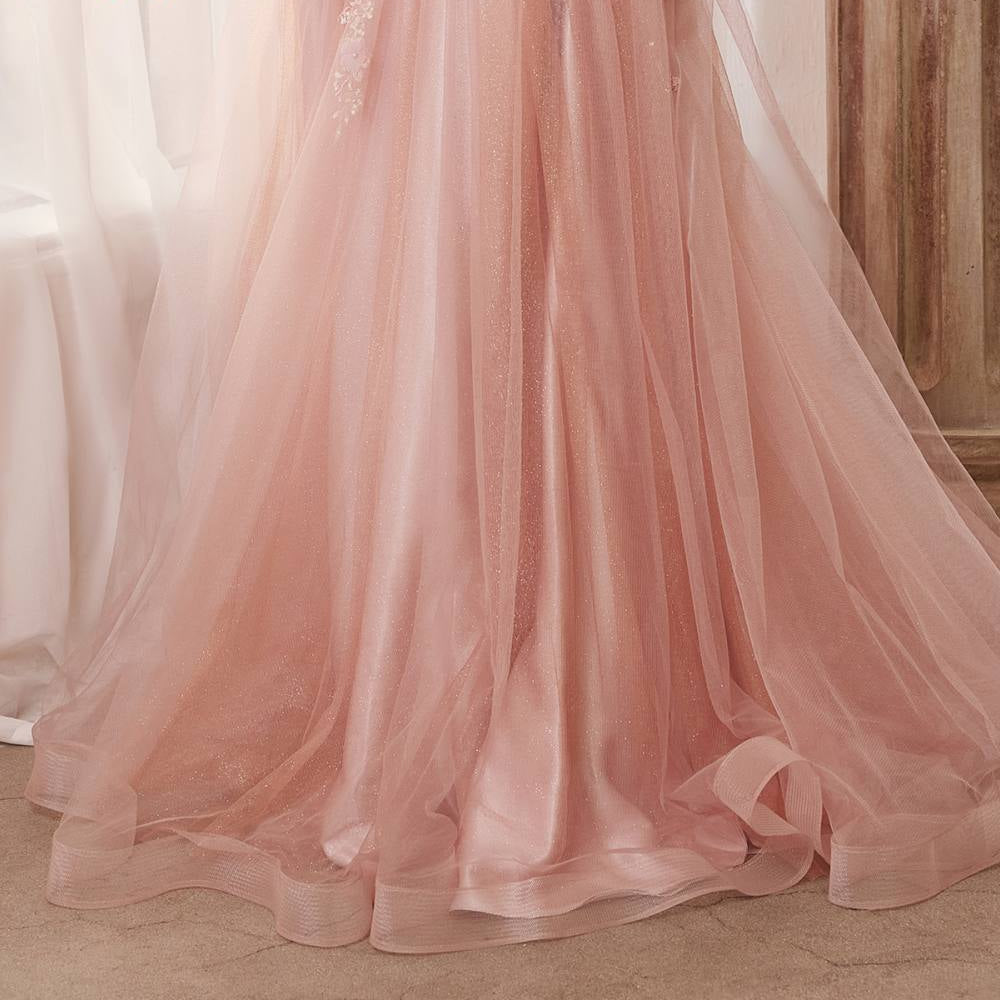Andrea & Leo A1142 Floor Length Floral Applique A-Line Tulle Gown