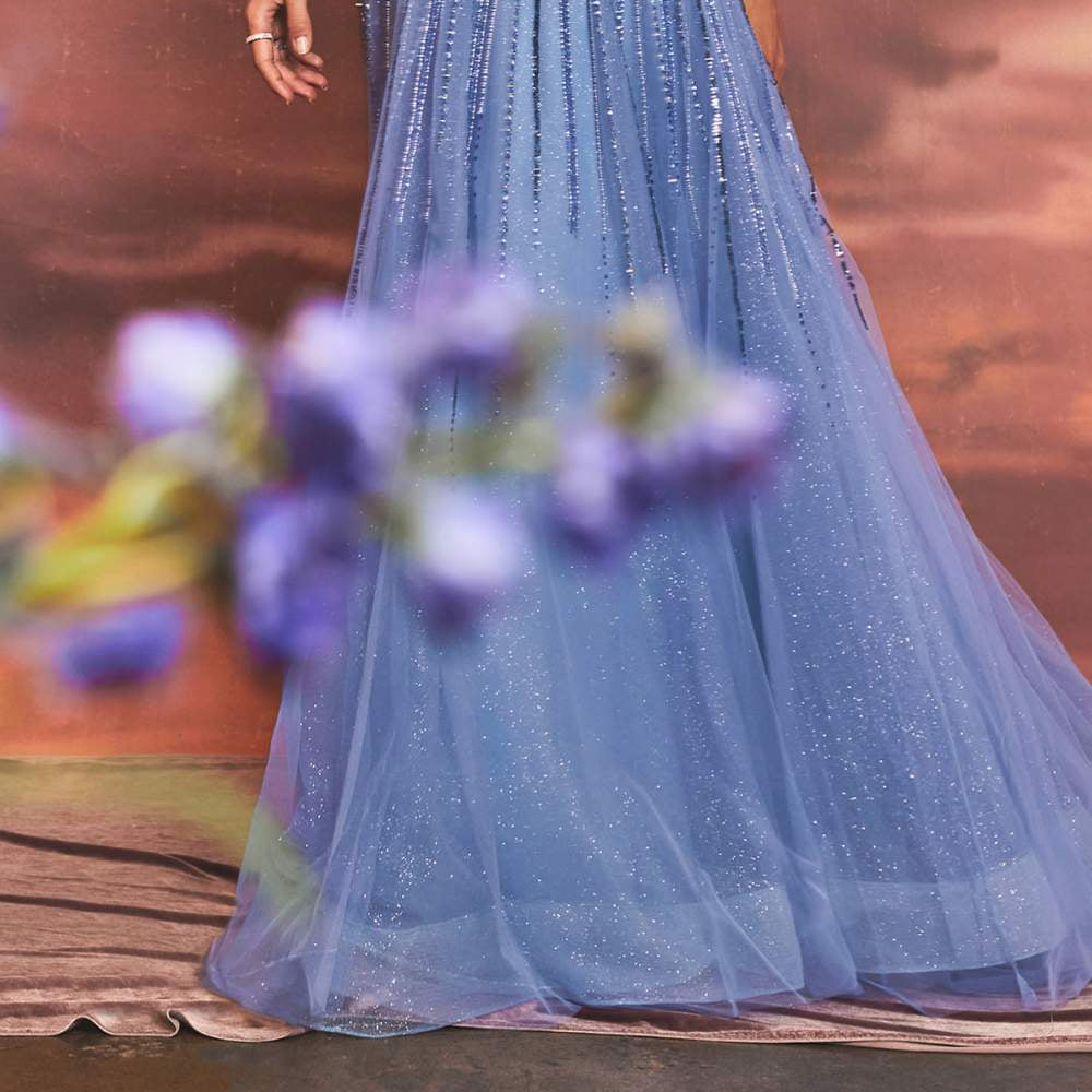 Andrea & Leo A1167 Floor Length Azurite Beaded Long Sleeve A-Line Gown