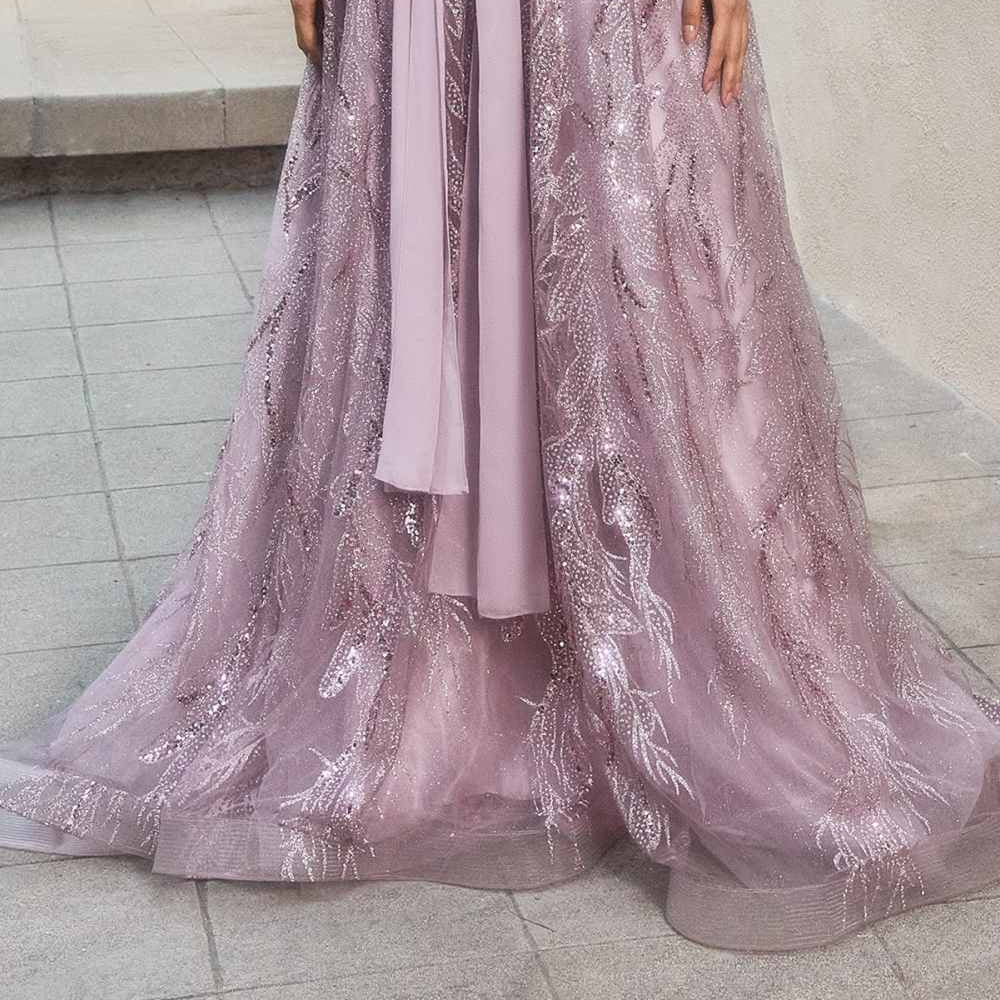 Andrea & Leo A1174 Shimmer Leaf Motif Ball Gown with Matching Shawl