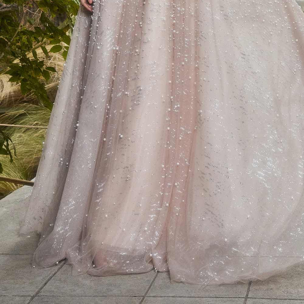 Andrea & Leo A1180 Long Pearleque Ball Gown with Crystal Strap