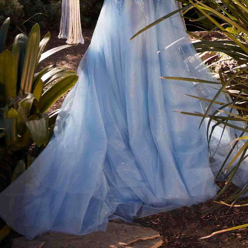 Andrea & Leo A1232 Long Fit and Flare Glitter Tulle Trumpet Gown