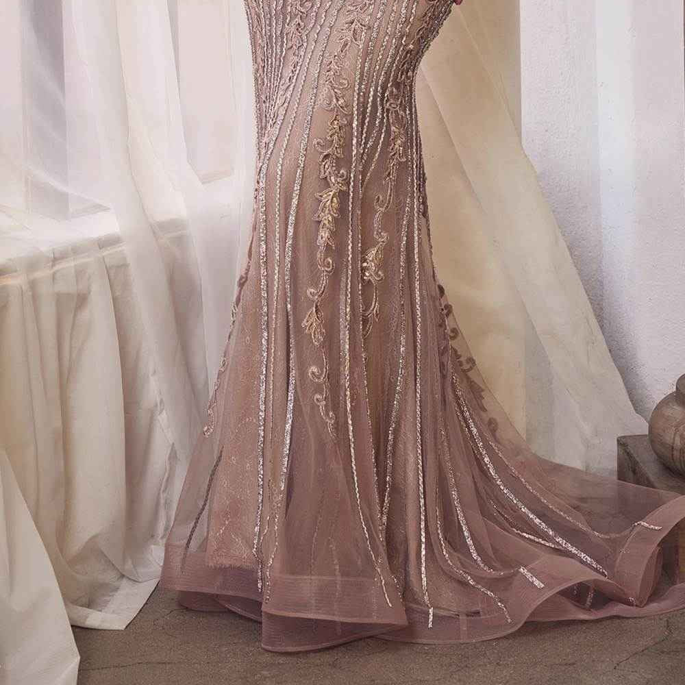 CLEARANCE - Andrea & Leo A1257 Long Off the Shoulder Dusty Mauve Gown (Size 4)