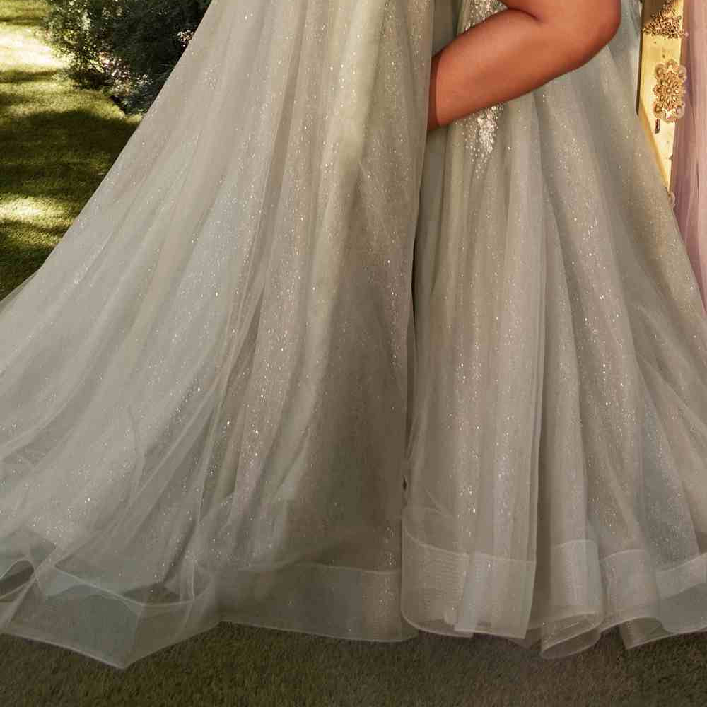 Andrea & Leo A1261 Long Lace Embellished A-Line Layered Tulle Gown