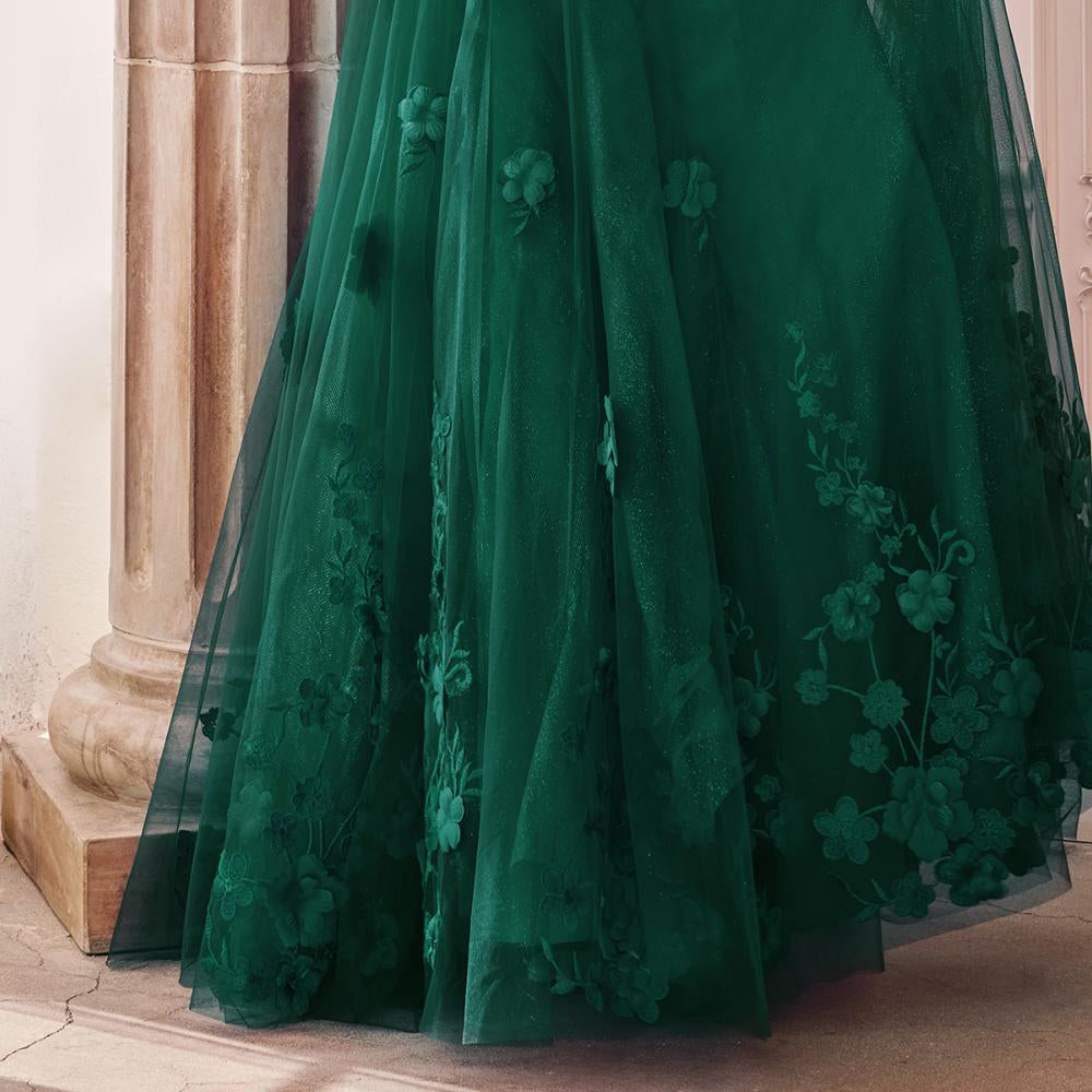 Andrea & Leo A1326 Long Tulle A-Line Floral Applique Gown