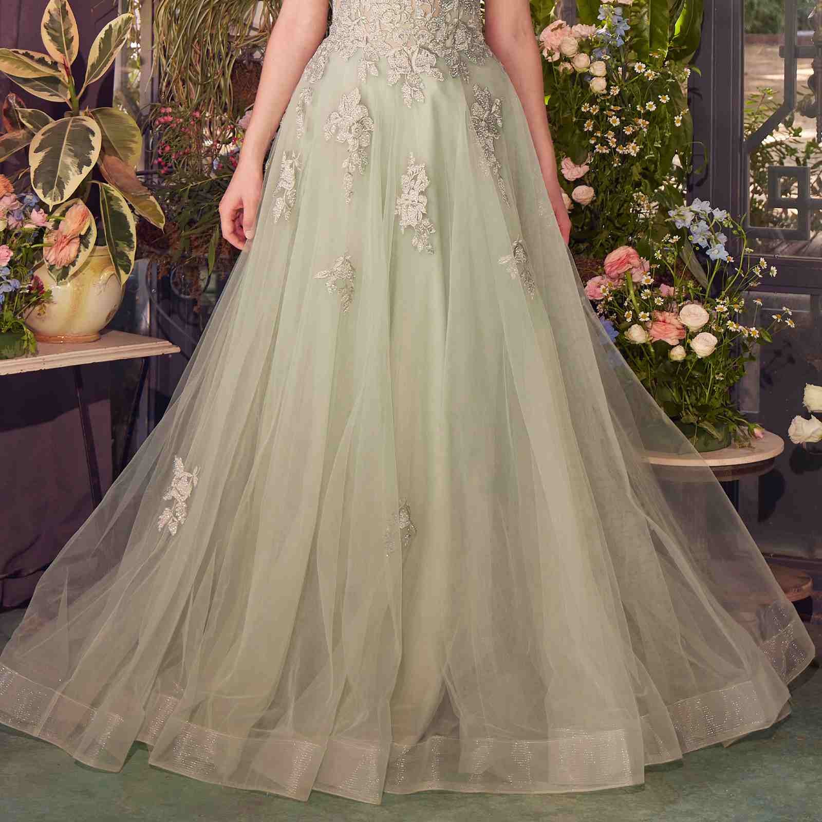 Andrea & Leo A1417 Dress Lace Appliqued A-Line Layered Tulle Gown