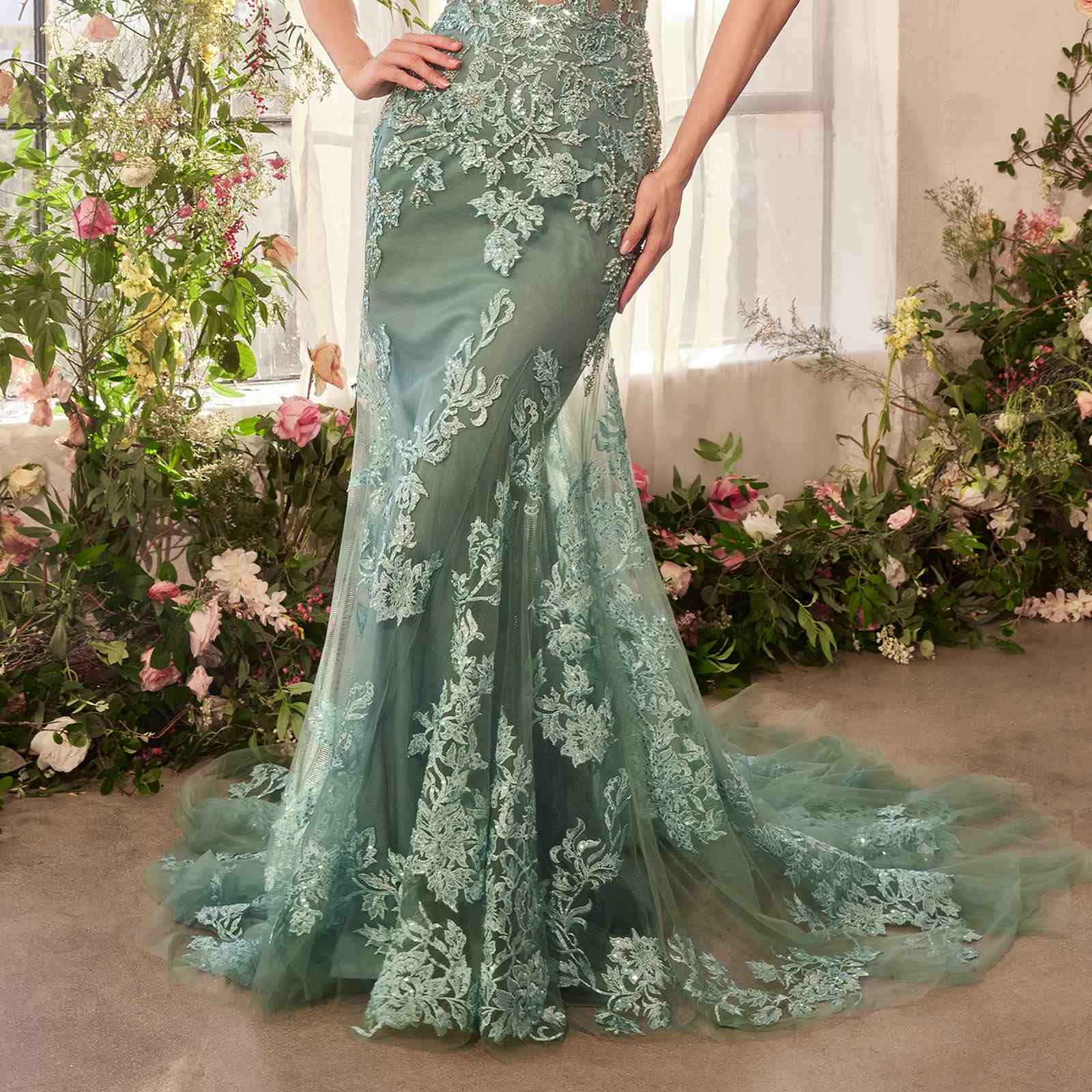 Andrea & Leo A1421 Dress Foliage Beaded Lace Mermaid Gown