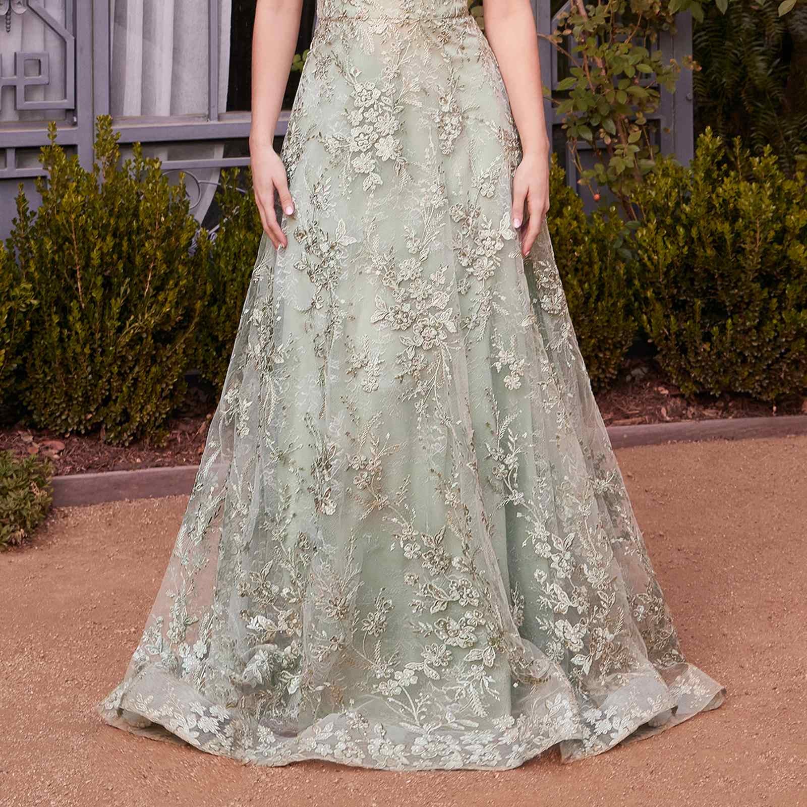 Andrea & Leo A1446 Dress Floral Lace Gown With A Cape