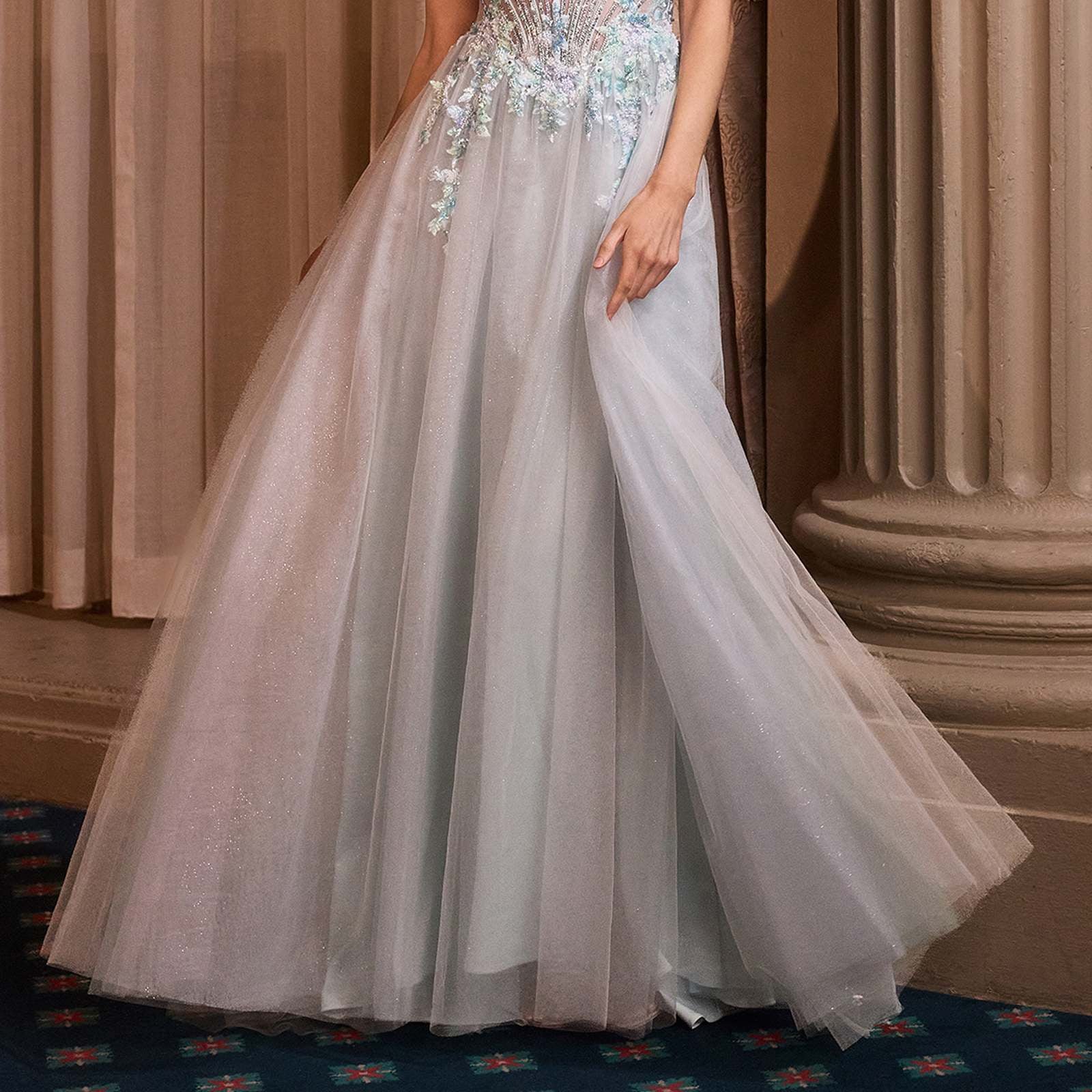 Andrea & Leo A1478 Strapless Sweetheart Boned Bodice Floral Applique Ball Gown
