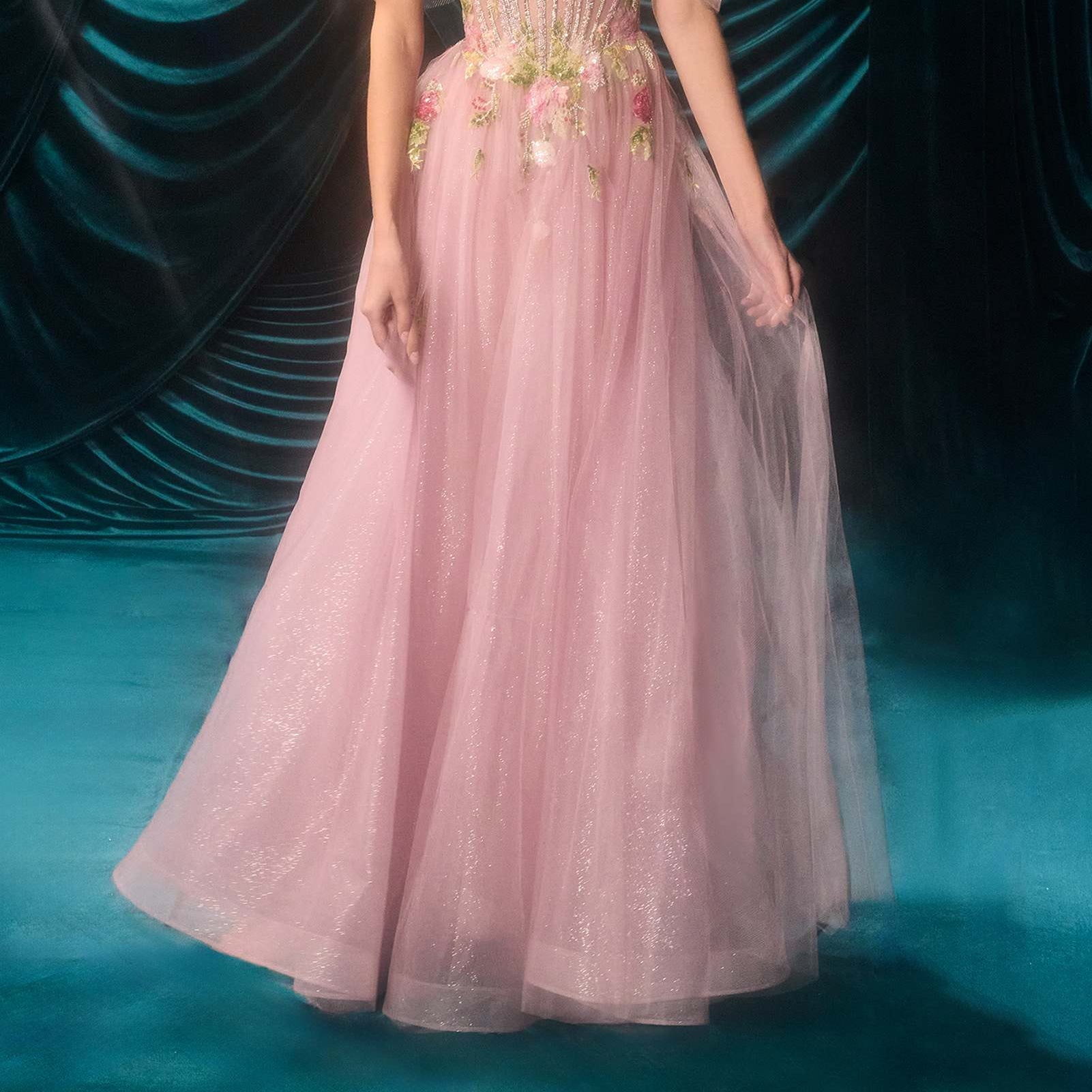 Andrea & Leo A1479 Long A-Line Off Shoulder 3D Floral Applique Gown