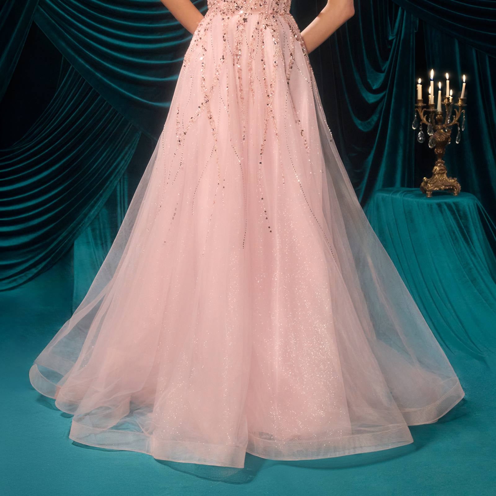 Andrea & Leo A1491 Boned Asymmetrical Sequin Bodice A-Line Formal Dress