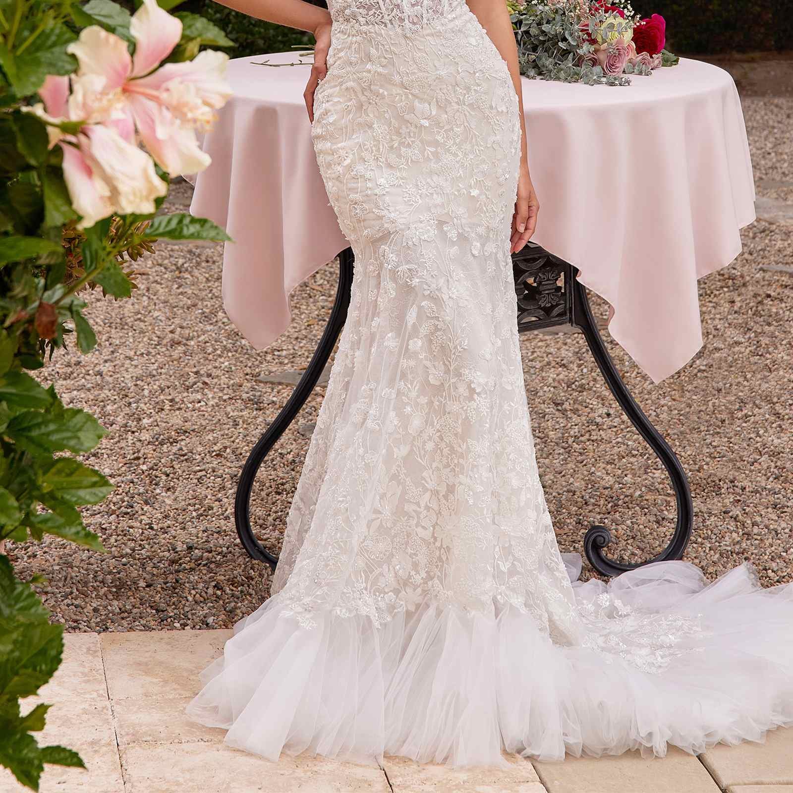 Ladivine CK703W Off The Shoulder Fitted Lace Bridal Gown