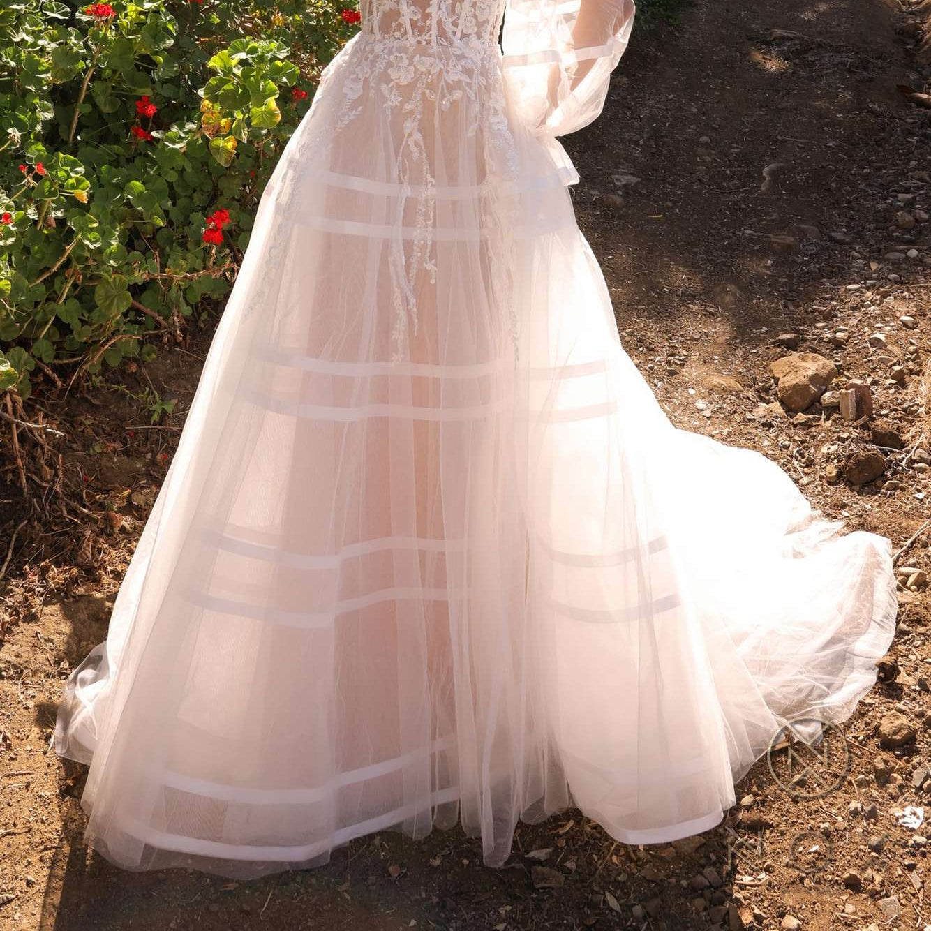 Nox Anabel JE1001L Long Puff Sleeve Strapless Corset A-Line Bridal Gown