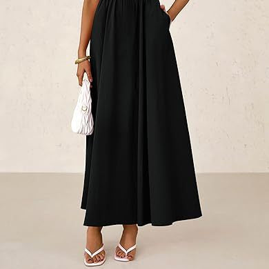 Women's Dress, Thin Shoulder Strap Pleated Vest, Suspender Pocket Dress