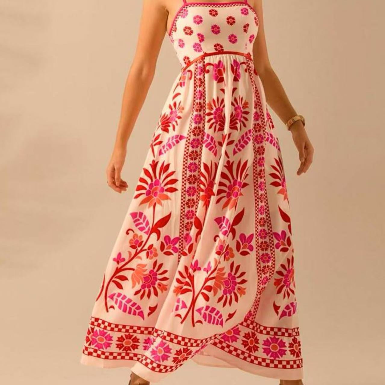 Women's Summer Floral Print Dress - Vacation Style Midi