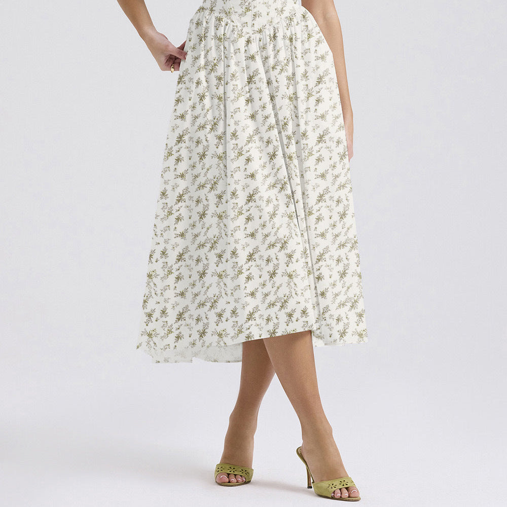 Summer Slim Suspender Long Dress Fashion Printed V-Neck Temperament Dress