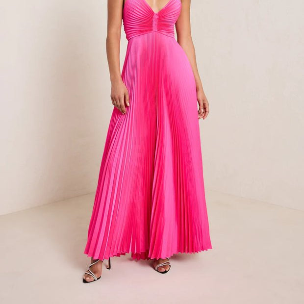 Pleated Tie-Strap Slip Dress