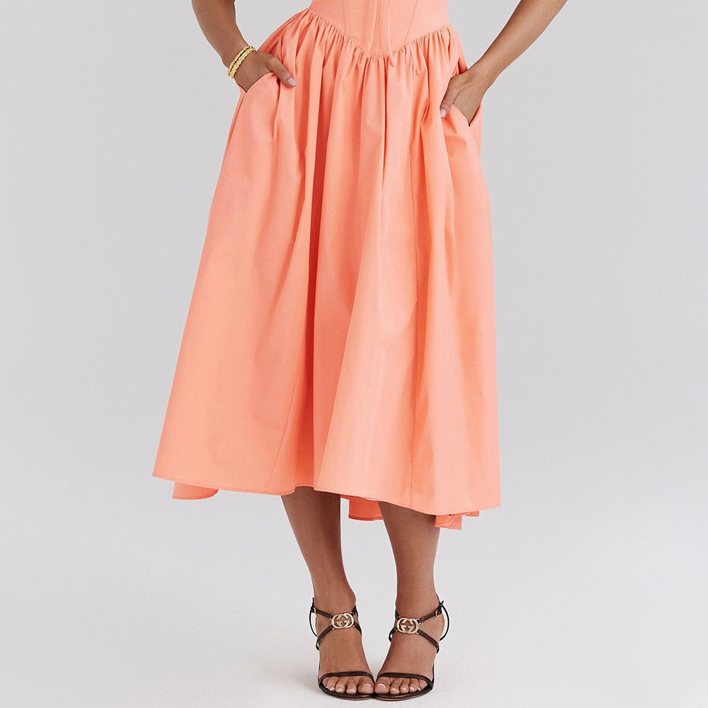 Summer Slim Suspender Long Dress Fashion Printed V-Neck Temperament Dress