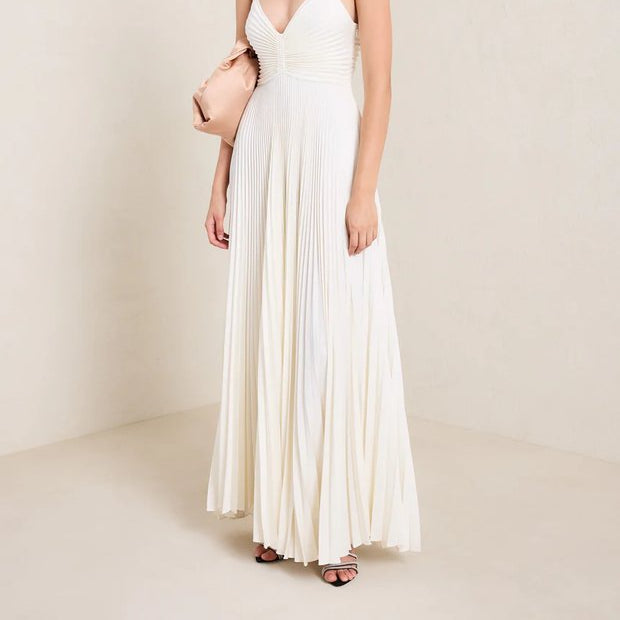 Pleated Tie-Strap Slip Dress