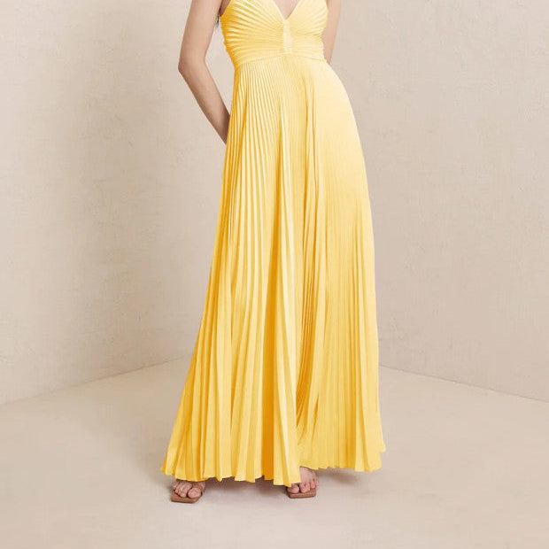 Pleated Tie-Strap Slip Dress