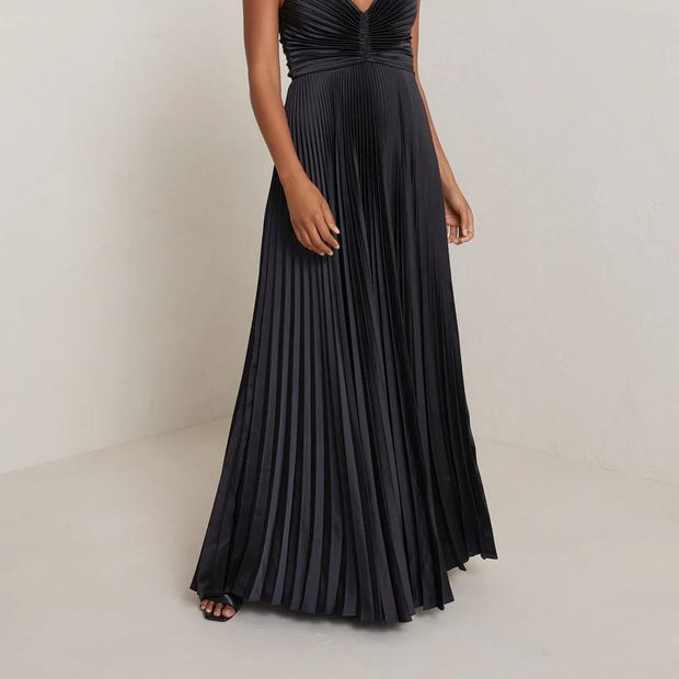 Pleated Tie-Strap Slip Dress