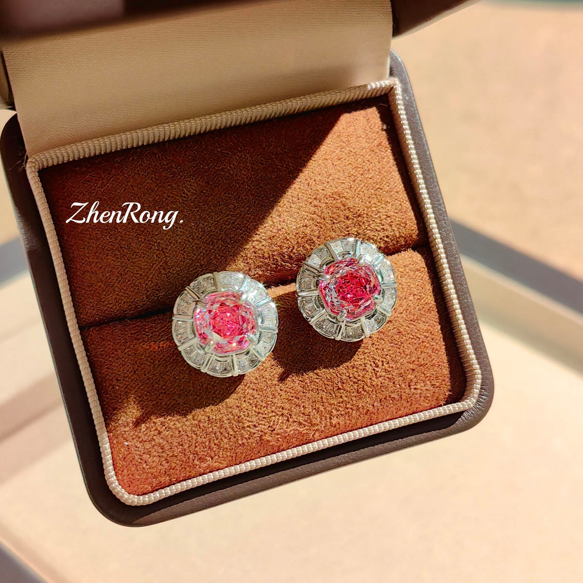 Women's Octagonal Millennium Rose Cut Rose-red Rhinestone Ear Aquamarine Colored Gems Jewelry Set