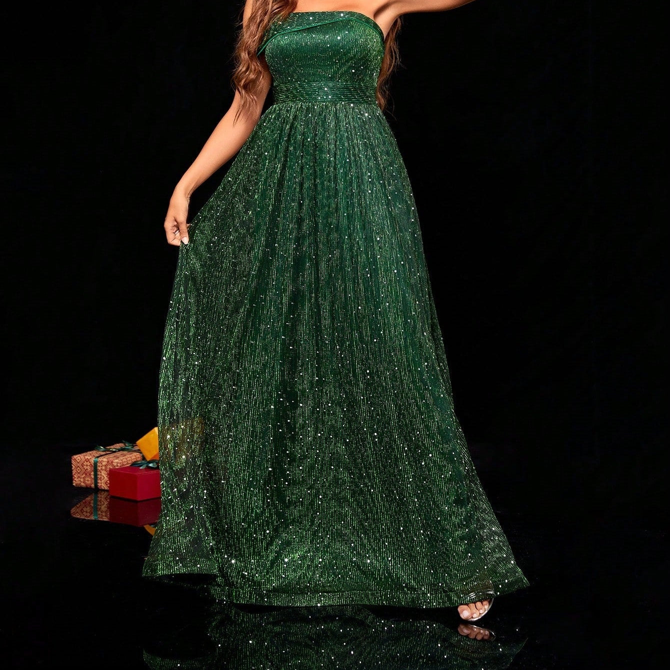 Tube Top Evening Dress Women Green off Shoulder Host Formal Dress Birthday Adult Ceremony Dress Women