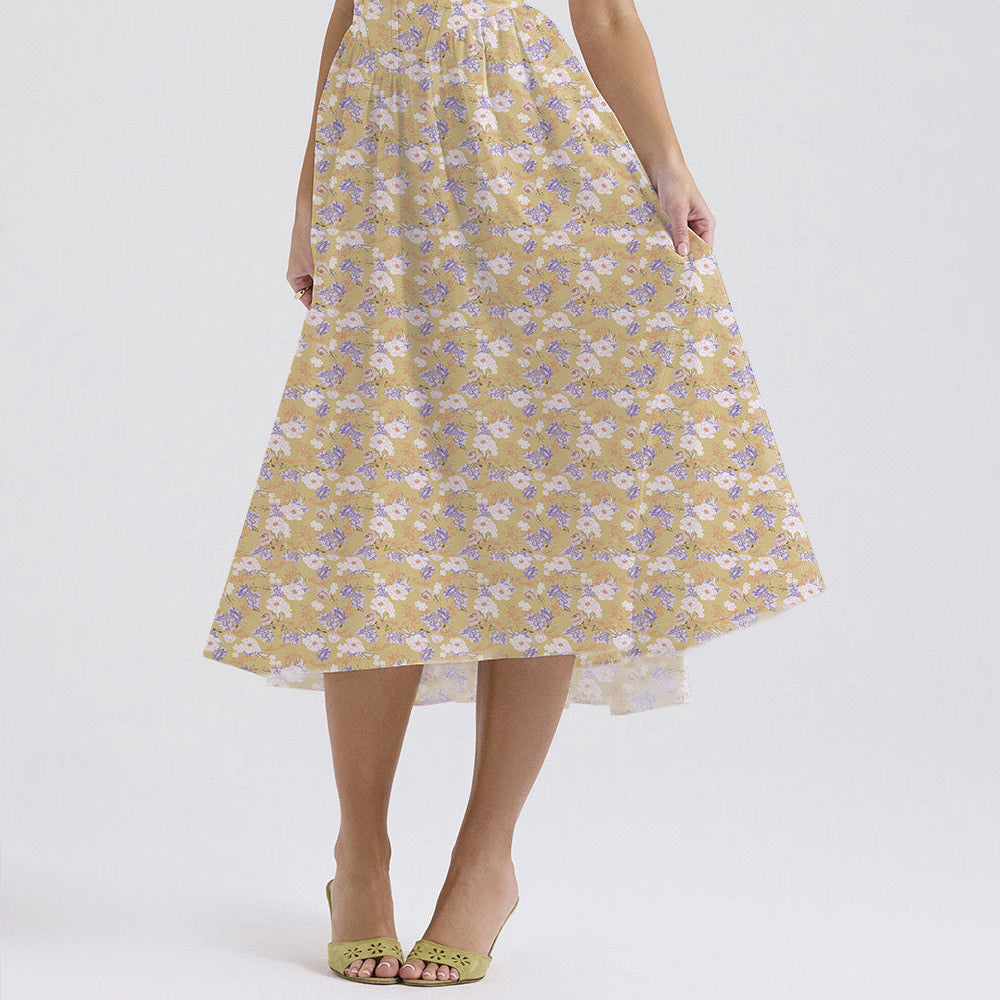 Summer Slim Suspender Long Dress Fashion Printed V-Neck Temperament Dress