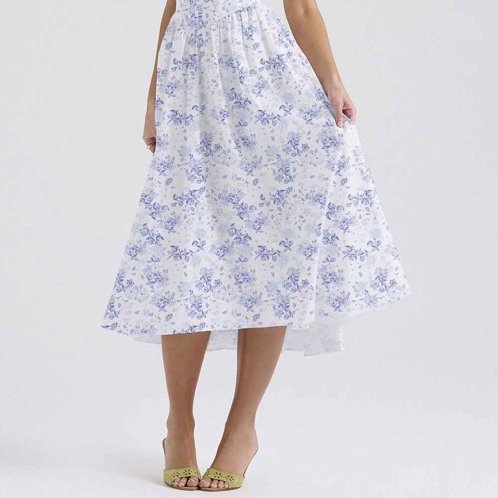 Summer Slim Suspender Long Dress Fashion Printed V-Neck Temperament Dress