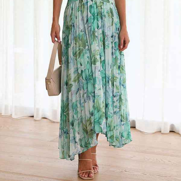 Neck Sleeveless V-Neck Printed Pendulum Dress Backless Maxi Dress Women Sexy