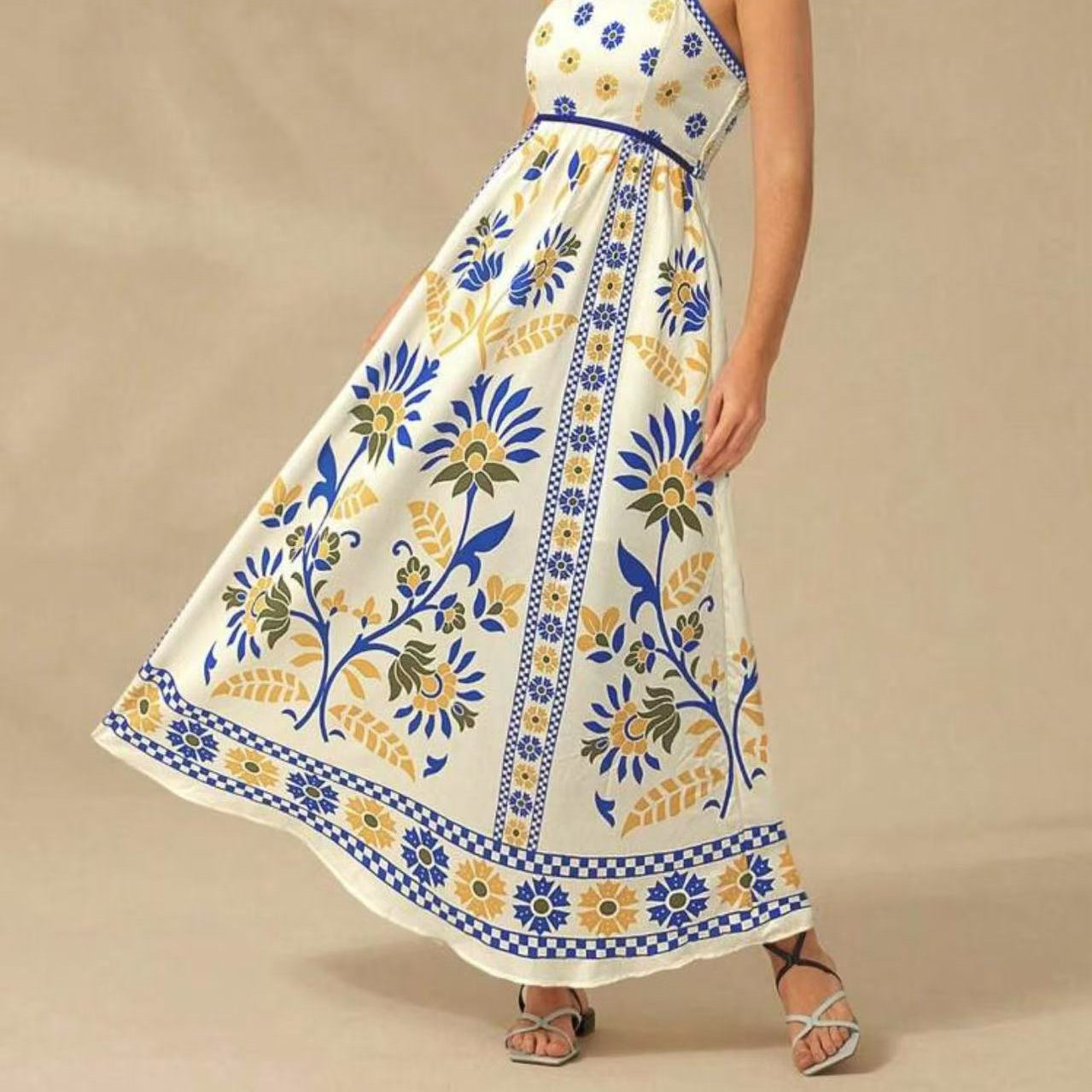 Women's Summer Floral Print Dress - Vacation Style Midi