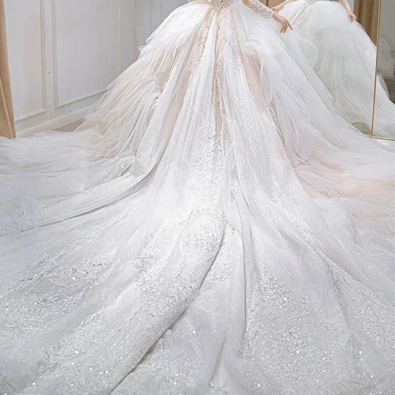 Ruffle White French Elegant Wedding Dress ED6401