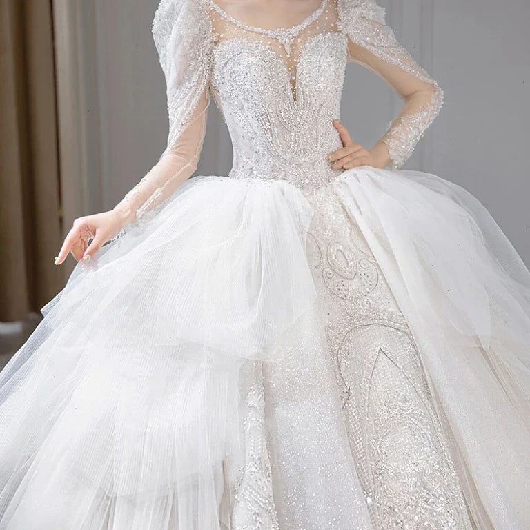 Ruffle White French Elegant Wedding Dress ED6401