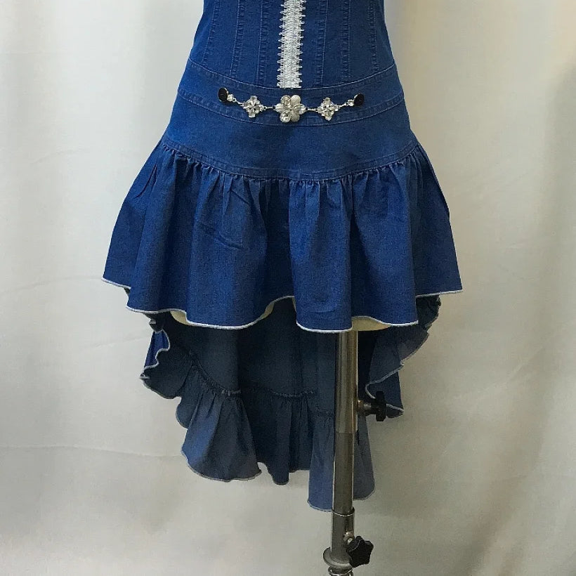 2025 New Western Cowboy Denim Dress for Women, Y2K Retro Casual Mini Dress, Vintage Aztec Print Summer Beach Dress