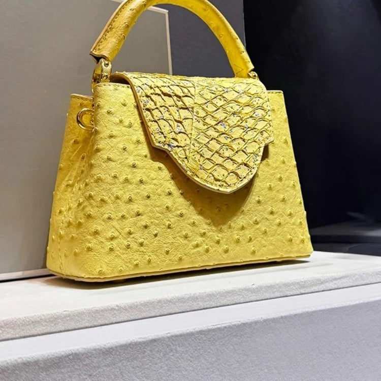 Designer Brand Fashion Leather Ostrich Print Handbag Shoulder Crossbody Bags for Women Sac À Main Femme