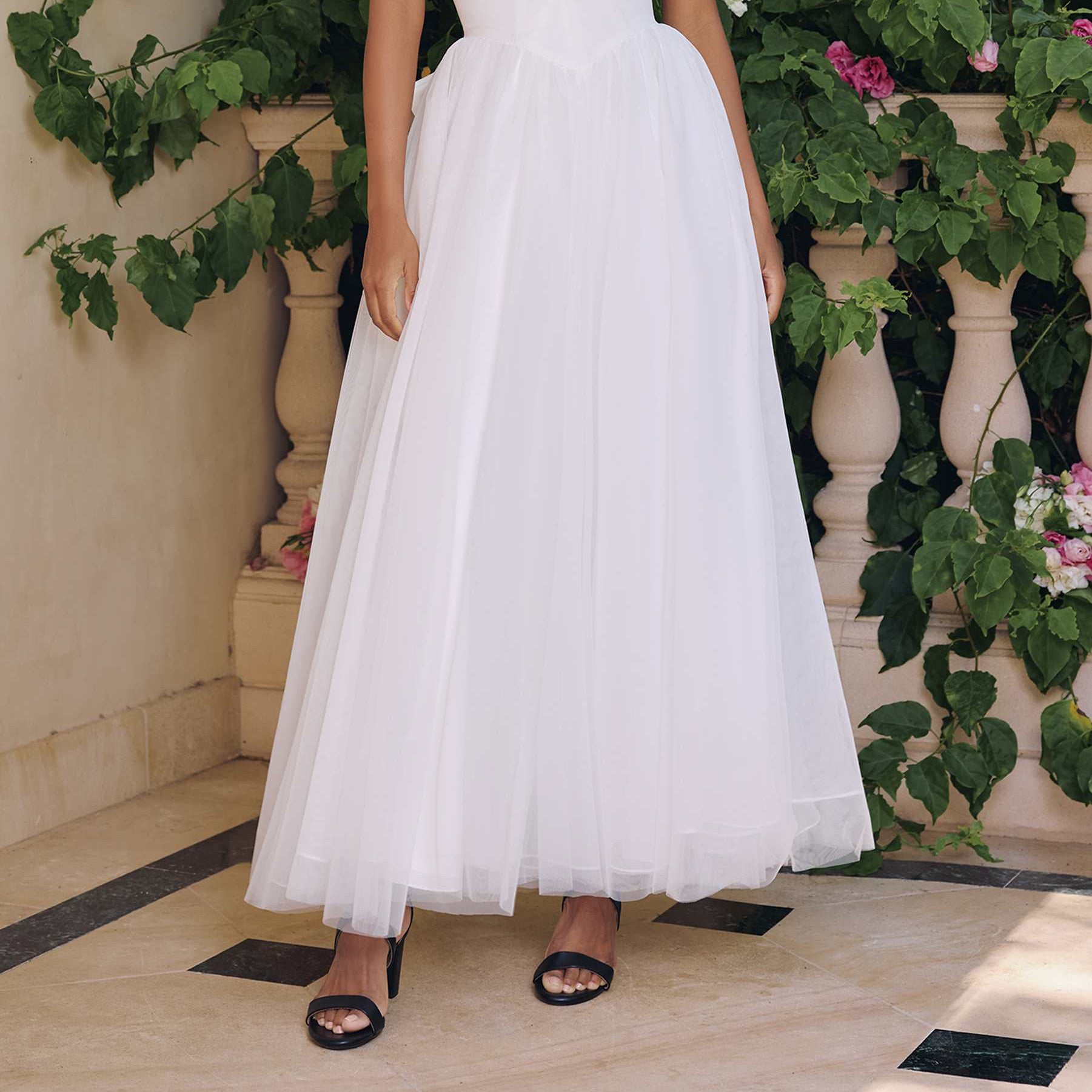 Amoris T712W Strapless Crepe Bodice A-Line Bridal Gown Layered Tulle Skirt