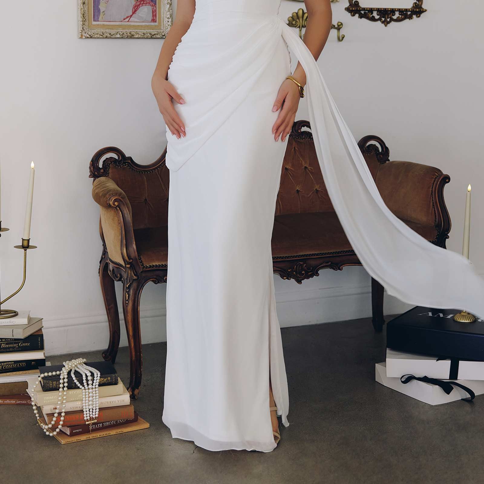 Amoris T726W Strapless Side Sash Chiffon Modern Bridal Gown