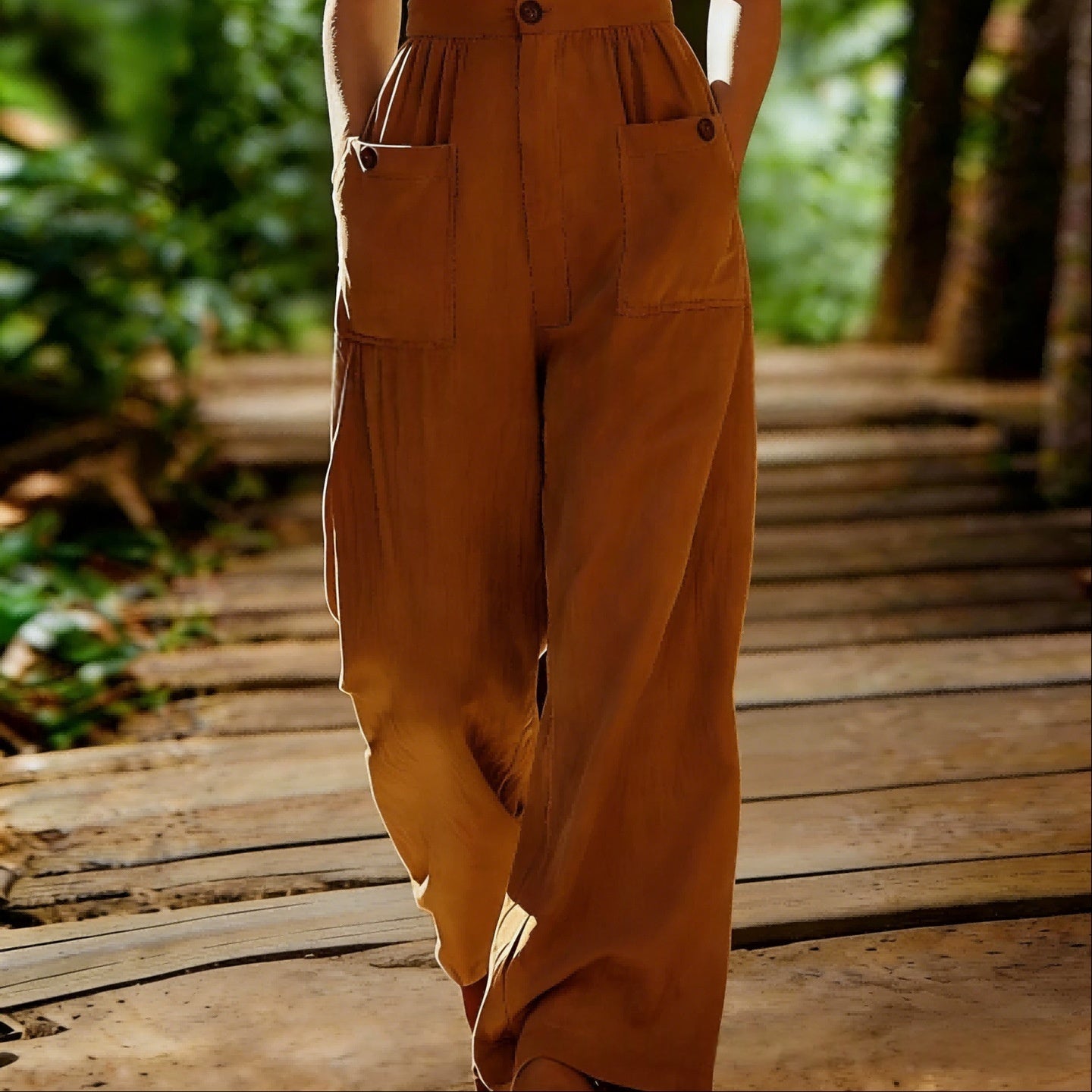 Women's V-Neck Sleeveless Wide-Leg Jumpsuit With Pockets