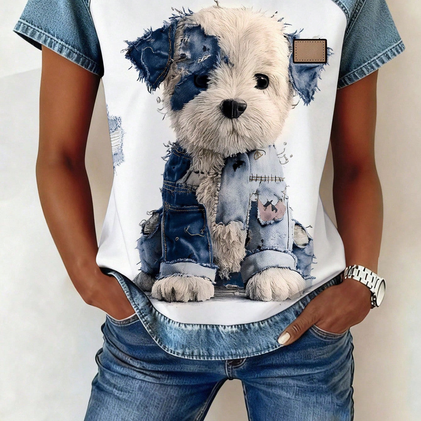 Women's Retro Denim Patchwork Short-Sleeve Shirt – Loose Fit