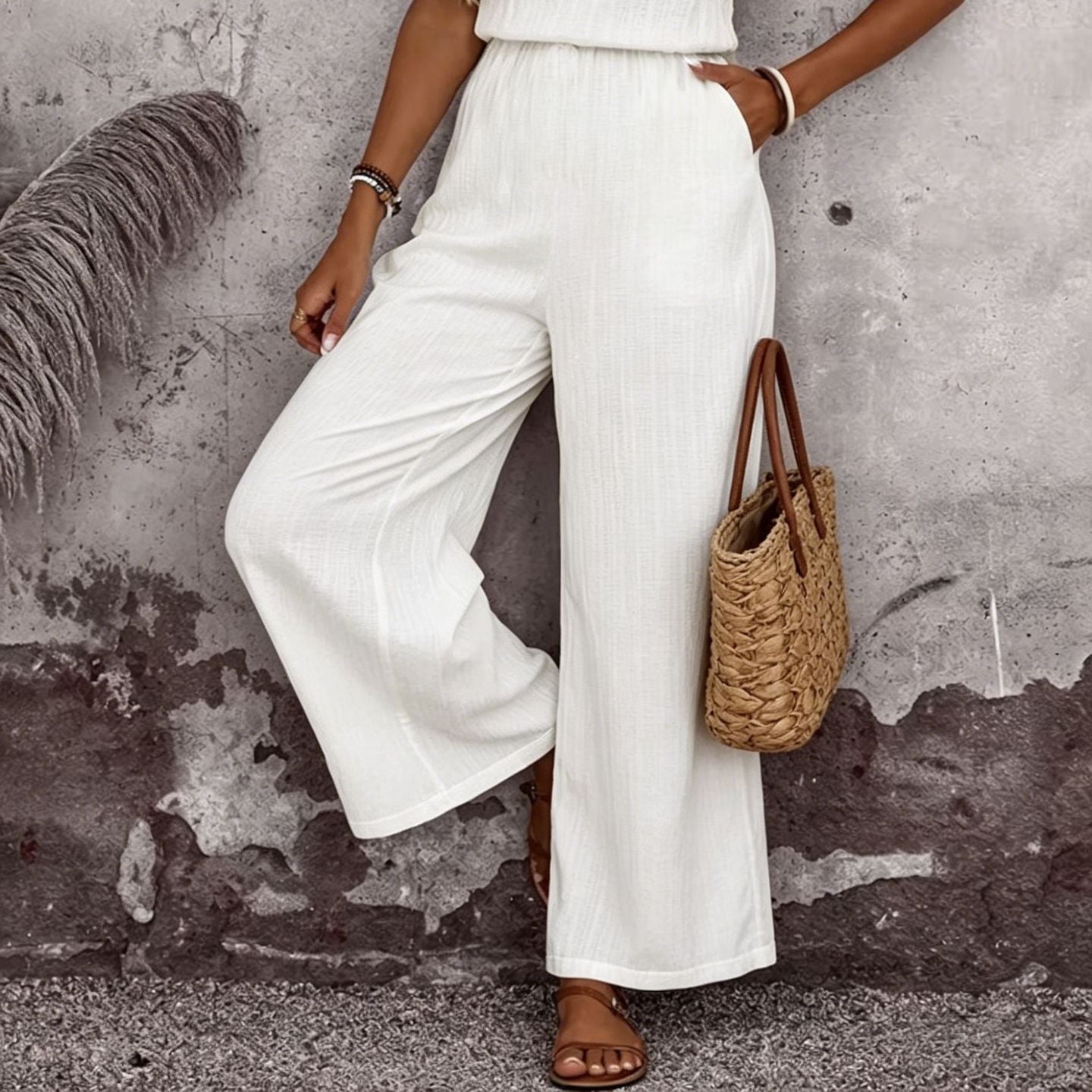 Women's Draped Neck Sleeveless Vest & Casual Pants Two-Piece Set