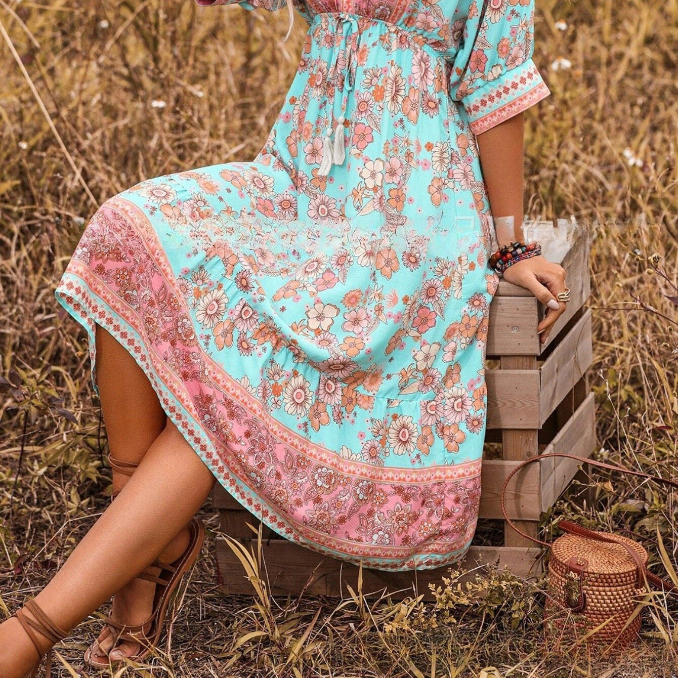 Women's Bohemian Dress Printed Vacation Beach Midi Dress