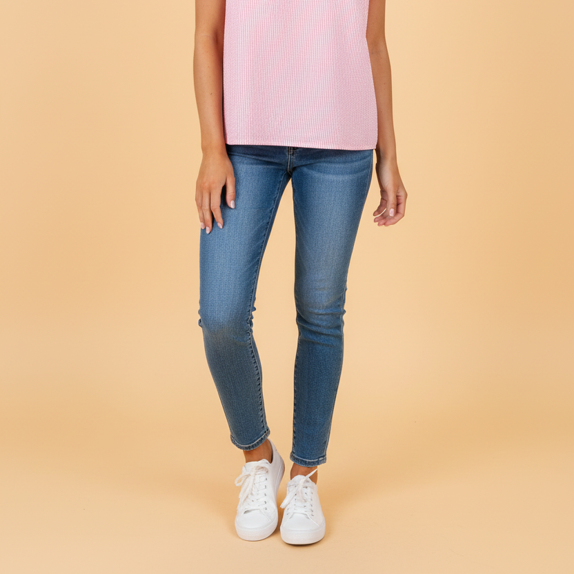 Stripe Short Bubble Sleeve Split V-Neck Blouse