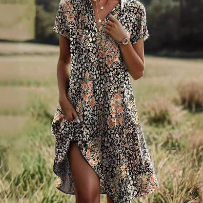 Ethnic Print Midi Dress – Scoop Neck Geometric Pattern Boho Dress