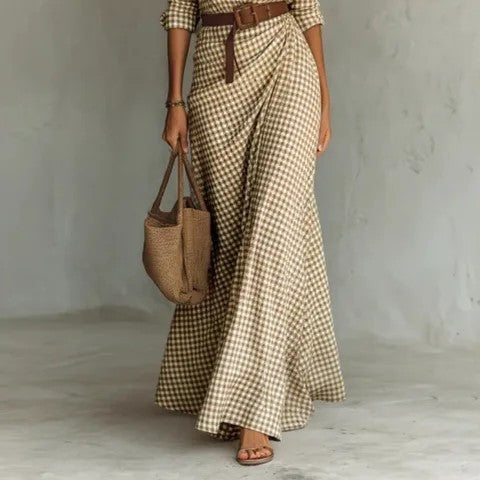 Women's Belted Irregular Pleated Dress
