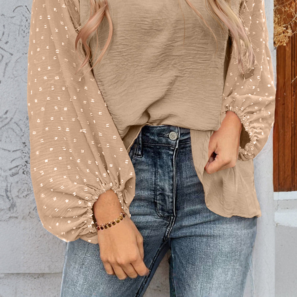 Solid Swiss Dot Balloon Sleeve Blouse