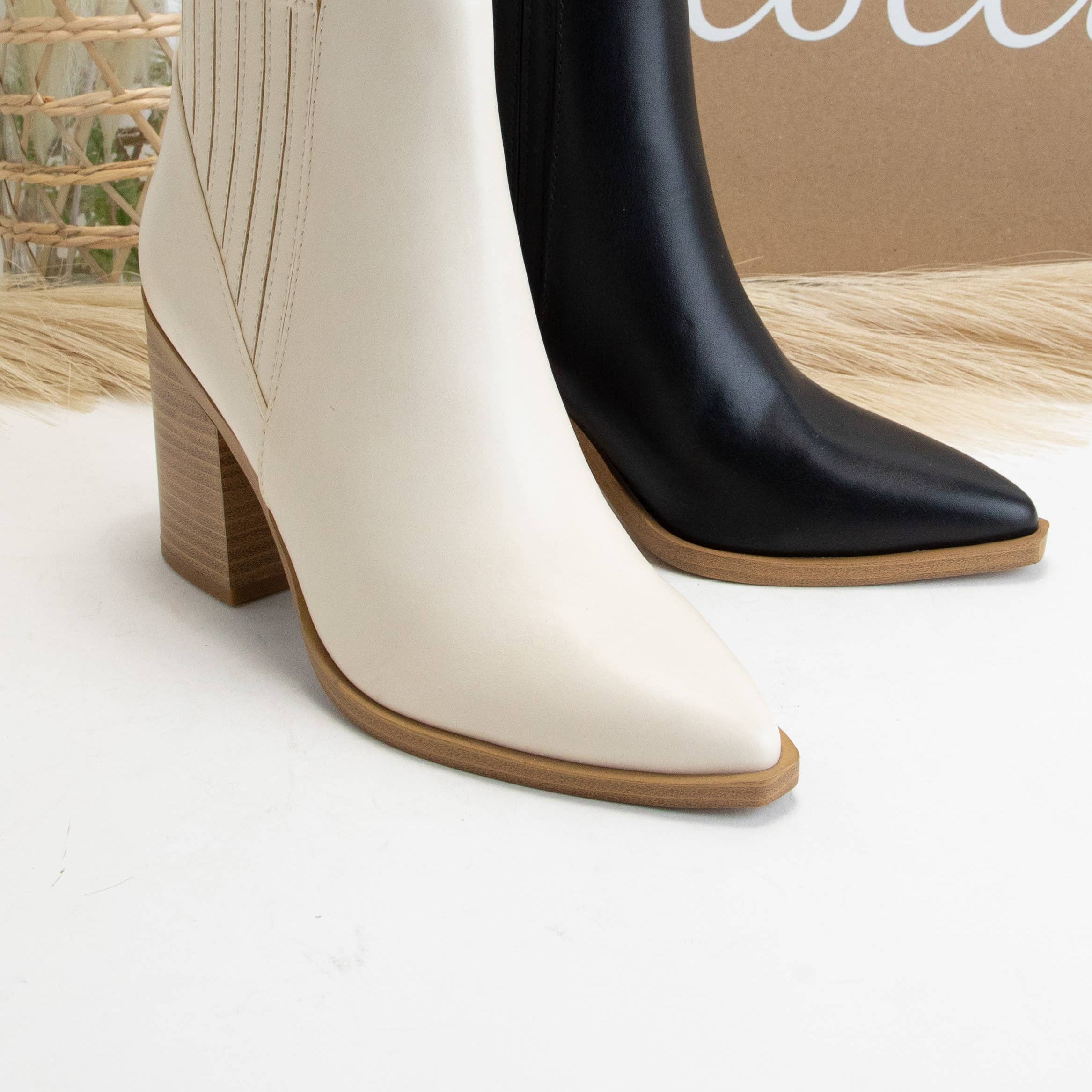POINTED-TOE BLOCK HEEL CHELSEA BOOTIES