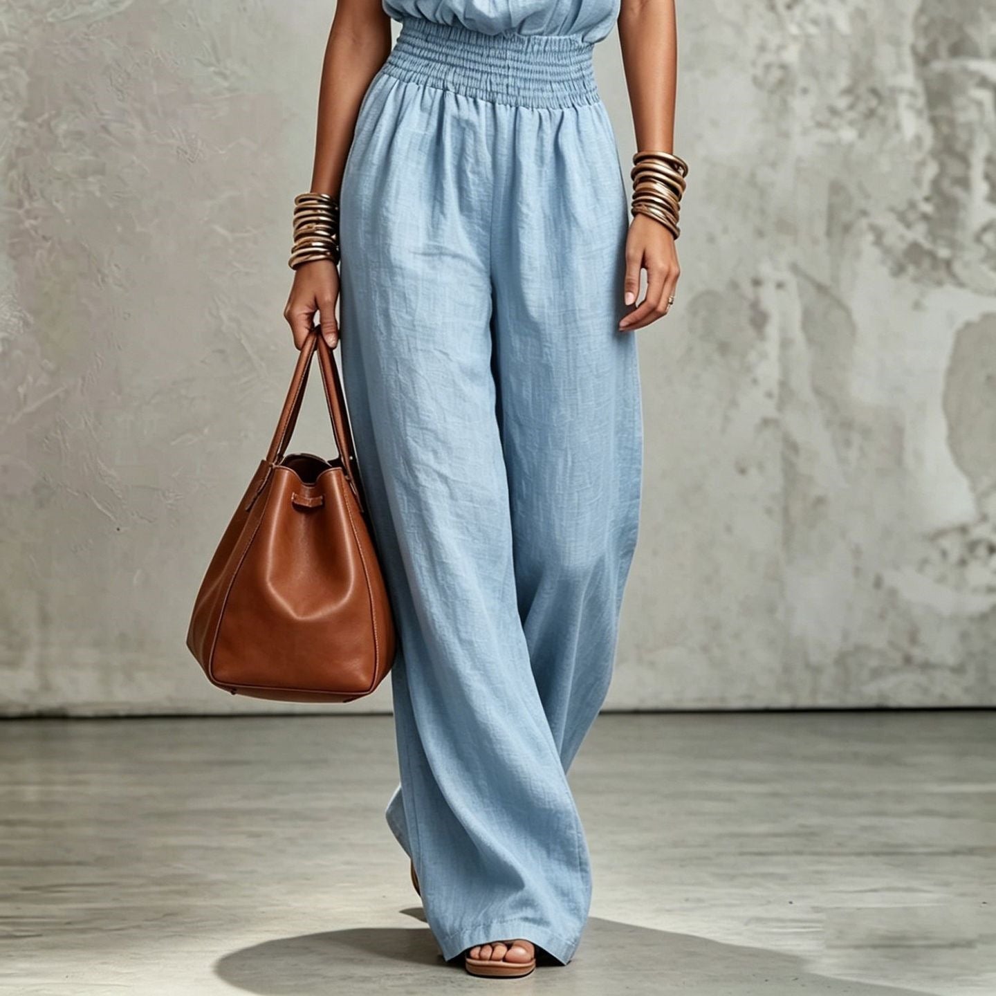 Women's Sleeveless Backless Lace-Up Halter Wide-Leg Jumpsuit